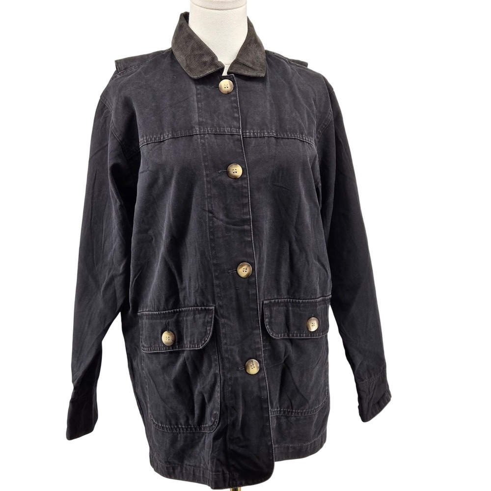 Marsh Landing Jacket Womens L Gray Mid-Length Cotton Twill Collared Pockets